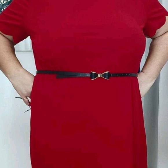 Plus Black faux leather Bow tie skinny waist evening Formal wedding dress belt - Picture 12 of 16